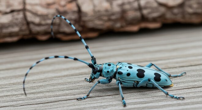 Detailed Close Up of a Blue Spotted Longhorn Beetle
