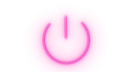 Pink neon power button icon isolated on transparent background, signifying start, stop, or energy