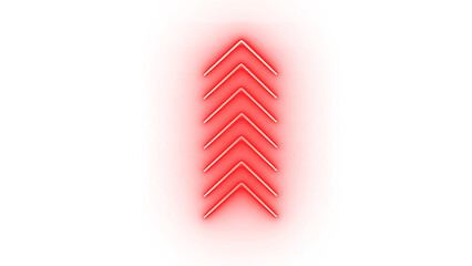 A series of red neon chevron arrows pointing upwards, isolated on transparent background,...