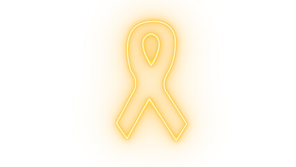 Yellow neon awareness ribbon symbol isolated on transparent background, representing hope and support