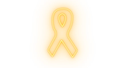 Yellow neon awareness ribbon symbol isolated on transparent background, representing hope and support