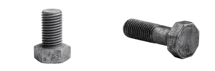 Metal Bolts Close-Up: Two steel bolts stand in stark contrast, highlighting their precise engineering and industrial design. Emphasizing the strength and functionality.