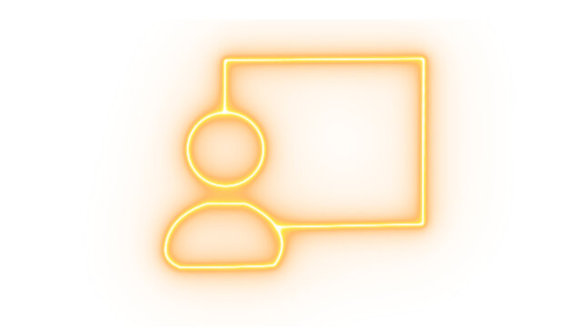 Neon outline of a person icon next to a blank rectangle, isolated on transparent background