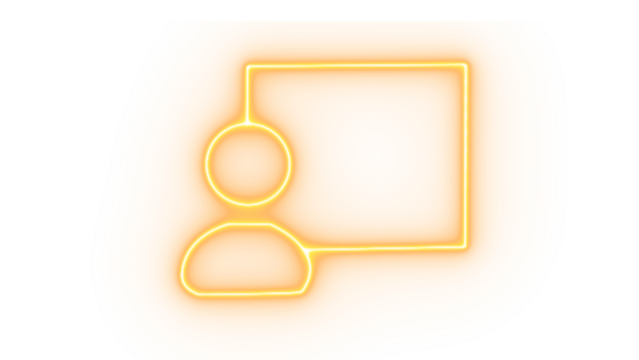 Neon outline of a person icon next to a blank rectangle, isolated on transparent background