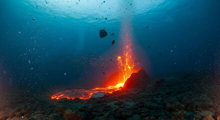 Fototapeta na wymiar Eruption of Underwater Volcano with Lava