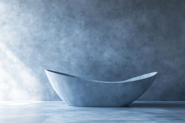 Minimalist bathroom featuring a sleek, modern bathtub with a textured wall and floor creating a serene ambiance.