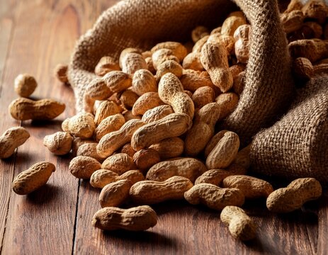 peanuts on burlap - Powered by Adobe