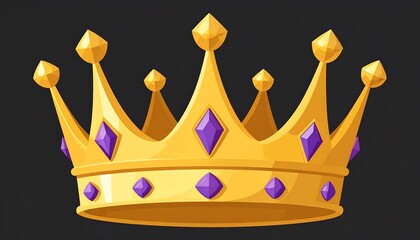 Golden crown with purple gems. Cartoon style