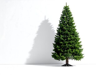 Christmas tree shadow on white background
