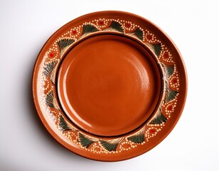 top view of mexican clay plate on white
