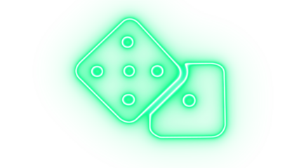Green neon dice icon isolated on transparent background