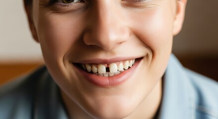 Closeup of a smiling person missing a tooth.