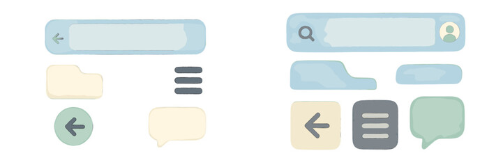 Colorful interface design elements featuring chat bubbles and navigation icons suitable for app development projects