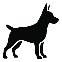 Black silhouette of a small dog standing side profile full body image silhouette