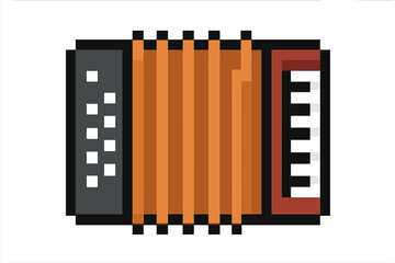 Pixel art accordion icon. Retro 8-bit video game musical instrument. Squeezebox vector illustration. Folk music concertina graphic symbol. Sound and melody design asset.