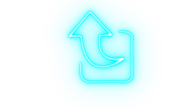 Cyan neon upload arrow icon isolated on transparent background - Powered by Adobe
