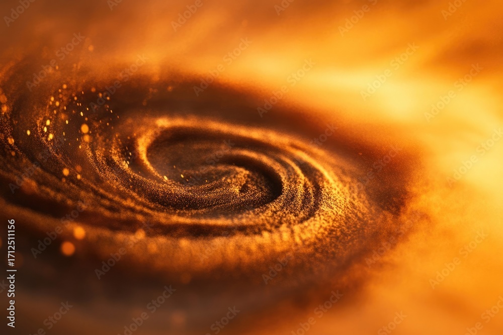 Wall mural golden dust swirling elegantly in a mesmerizing vortex, sparkling with light and creating a warm, in