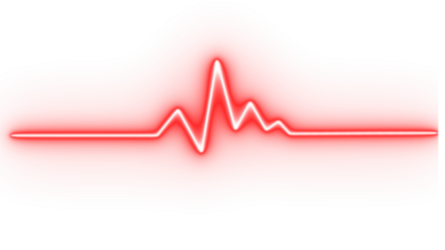 Red neon electrocardiogram line isolated on transparent background