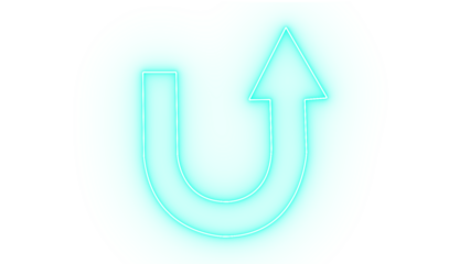 Cyan neon uturn arrow symbol isolated on transparent background