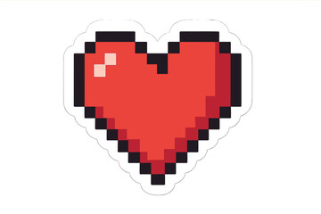 Pixel heart icon for video games. 8-bit retro style love symbol. Health bar life point for gaming interface. Romantic sticker for Valentine's day. Vector illustration.