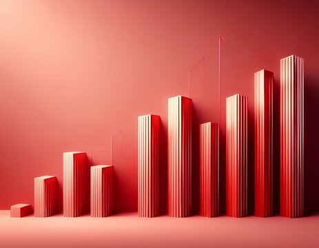 bar chart showing growth trends with rising columns in light red color scheme
