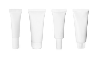 Different tubes for cosmetics isolated on white, set