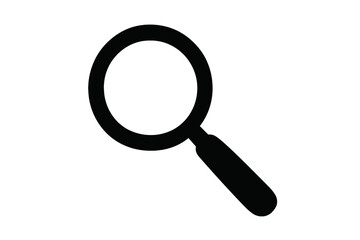 Magnifying glass icon. Search symbol for finding information. Loupe for zoom and research. Investigation and analysis tool. Discovery and inspection concept. Vector logo.