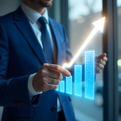 businessman showing graph on screen