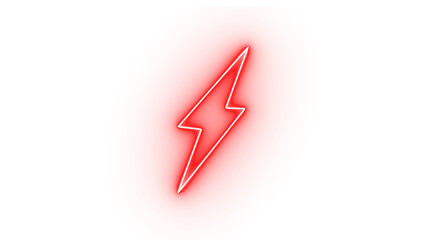 A bright red neon lightning bolt symbol, isolated on transparent background