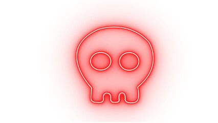 Red neon skull icon, isolated on transparent background