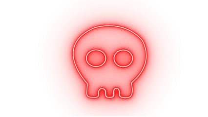 Red neon skull icon, isolated on transparent background