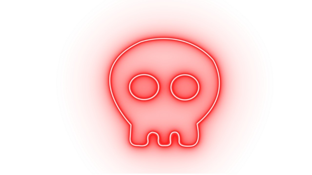 Red neon skull icon, isolated on transparent background