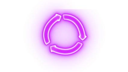 Neon purple circular arrows refresh icon isolated on transparent background