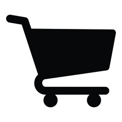 Simple black silhouette shopping cart icon for e-commerce and retail silhouette