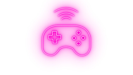 Pink neon game controller icon with signal waves isolated on transparent background © Moynul Haque
