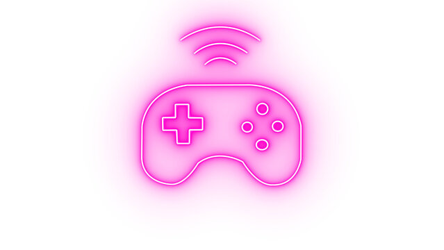 Pink neon game controller icon with signal waves isolated on transparent background - Powered by Adobe