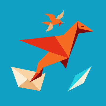 Colorful Origami Animals Vector Illustration Set