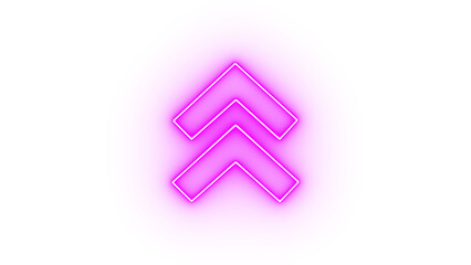 A bright pink neon double chevron arrow pointing upwards, isolated on transparent background