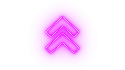 A bright pink neon double chevron arrow pointing upwards, isolated on transparent background