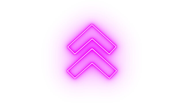 A bright pink neon double chevron arrow pointing upwards, isolated on transparent background