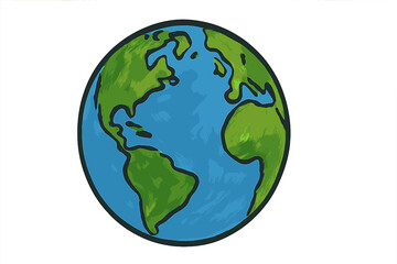 Hand-drawn planet Earth vector illustration. Cartoon globe icon with gouache paint texture. World map concept for ecology, environment, and Earth Day. Global travel symbol.