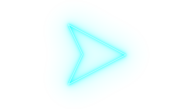 Cyan neon arrow pointing right, isolated on transparent background
