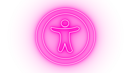 Pink neon accessibility icon isolated on transparent background