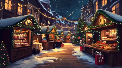 Fototapeta premium Magical Christmas Market in European Town Square
