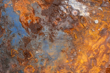 Rusty metal surface texture. Old weathered metal surface with rust. Rust texture on industrial metal surface.