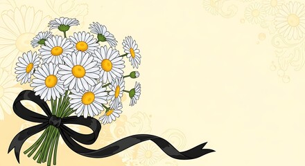 Condolence Daisies with Black Ribbon - A Symbol of Sympathy.
