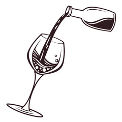 Wine pouring from bottle into glass vector art