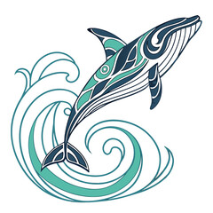 Stylized whale jumping out of water