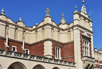 deatails of building Sukiennice Cloth Hall on Main Central Square of town Krakow,Poland