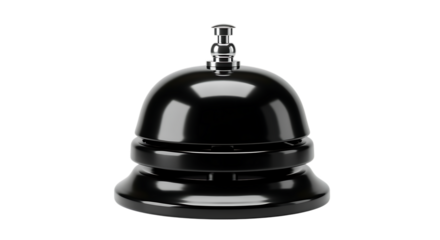 Sleek black service bell with silver striker a polished design on transparent background